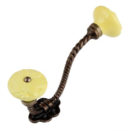 Yellow Wheel Flower Ceramic Antique Rope Iron Hook